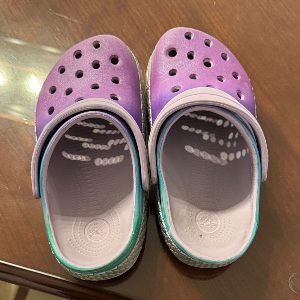 CROCS Kids Purple and Green Slippers